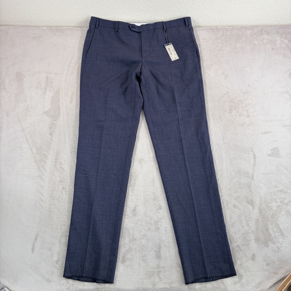 Zanella Parker Stretch Wool Gab Trouser Pants in Blue Men 40xUnhemmed NWT $375